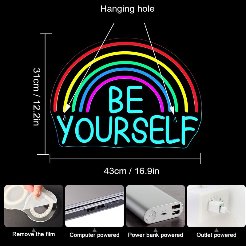 Horseneon Be Yourself Neon Light Sign Rainbow Neon Sign