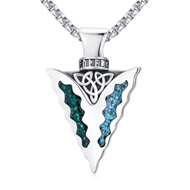 TwoAnts Arrowhead Necklace 925 Sterling Silver Turquoise Malachite Protection Amulet Pendant Necklace with Celtic Knot Native American Jewellery Gifts for Men Women