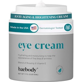 Baebody Crema de ojos con rosa mosqueta e hibisco para reducir la hinchazón y las ojeras mientras mejora la elasticidad, 1.7 onzas
