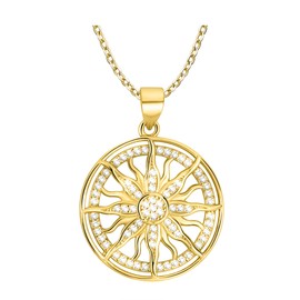 Sofia Milani - Women's Necklace 925 Silver with Zirconia Stones - Sun Stars Circle Pendant, Gold, Cubic Zirconia