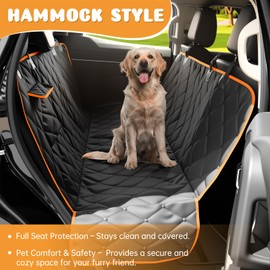 Novotopia Dog Car Seat Cover for Back Seat 100% Waterproof, Long-Lasting and Soft Nonslip Backseat Dog Cover for Cars, SUVs and Trucks (Black-Orange, Standard (54" W x 59" L))