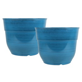 Garden Elements Indoor/Outdoor Glazed Brushed Happy Plastic Planter, Large, Dark Blue, 15" (Pack of 2)