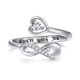 HOOHWE Cremation Ring for Ashes - Sterling Silver Infinity Mini Urn Ring Heart Shape Hold Loved Ones Ashes Always With You Memorial Keepsake Locket Rings for Human/Pet Ash Memorial Jewelry for Women,