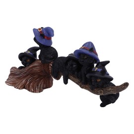 Nemesis Now Purrfect Broomstick Witches Familiar Black Cats and Broomstick Figurine,27.5cm