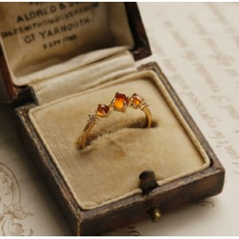 HUKQBUNX 18K Gold Three Small Crystal Orange Garnet Ring with Diamond Zircon Fresh Women's Small Couple Wedding Diamond Ring with Adjustable Opening