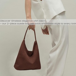 Gipvv Suede Hobo Bags for Women Suede Tote Bag Slouchy Suede Handbag Purse Hobo Crossbody Bags for Women (Coffee)