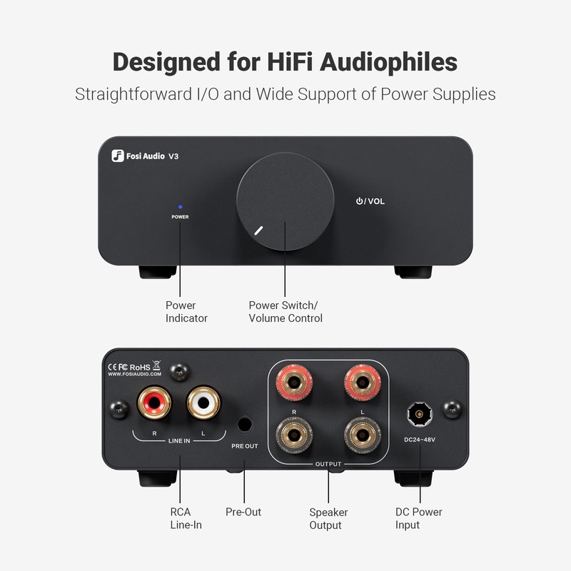 Fosi Audio V3 Stereo Amplifier Home Audio 300 Watts x2