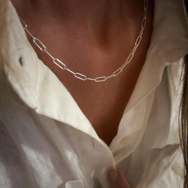 Silver Paperclip Chain for Women with 925 Sterling Silver Lobster Clasp 3mm Paperclip Necklace for Women Silver Chain for Women Silver Necklace Chain for Women 20 Inch