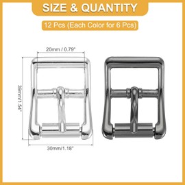 YELARXI Single Prong Belt Buckle Metal Center Bar Square Replacement Buckle, 3/4 Inch Fit for Belt Purse Making Leather Hardware - Square (12 Pack, Black/Silver)