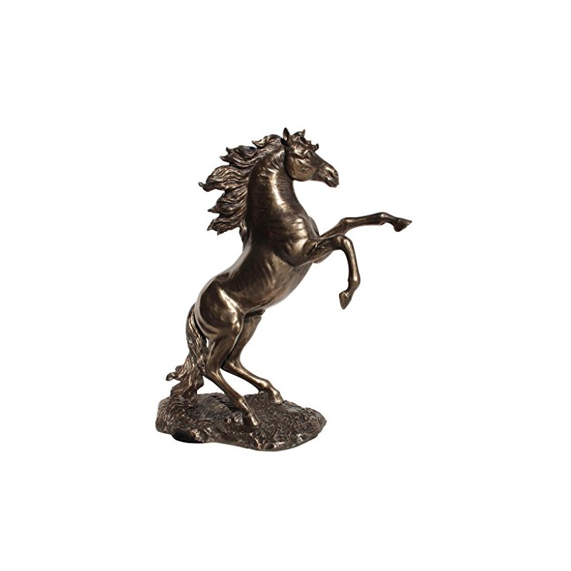 US 12.38 Inch Rearing Stallion Cold Cast Statue Figurine, Bronze