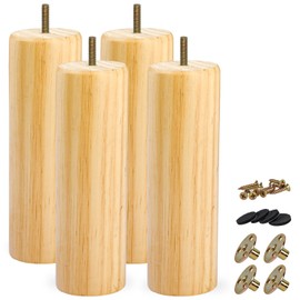 6 Inch / 15 cm Wooden Furniture Legs, Set of 4 Mid Century Modern Solid Wood Varnish Round DIY Replacement Feet for Sofa Couch Armchair Bed Recliner Riser Ottoman Dresser Cabinet Bench TV Stand