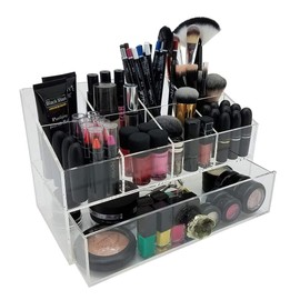 OnDisplay Gracie Deluxe Acrylic Cosmetic/Jewelry Organization Station w/Geode knobs - Natural/Gold
