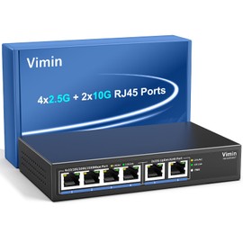 6-Port 10G/2.5G Ethernet Switch with Dual 10GBASE-T, Vimin 4X 2.5G +2 x 10Gb RJ45 Ports Unmanaged Switch, 60Gbps Capacity, 10G Switch Desktop/Wall Mount Network Switch for NAS, PC, Wireless AP