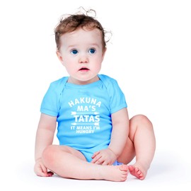AW Fashions Hakuna Ma's Tatas It Means I'm Hungry Baby Bodysuit Funny Cute Adorable Newborn Romper Clothing (6 Months, Light Blue)