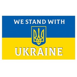 WEBY Ukrainian Flag with Tryzub (Trident) Emblem & Slogan - Lightweight Fade-Resistant 5ft x 3ft Flag for Outdoor and Indoor Use