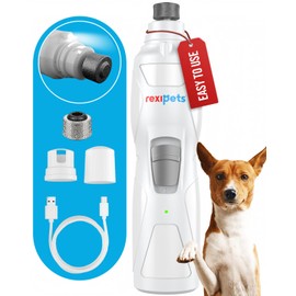REXIPETS Cat and Dog Nail Grinder - Rechargeable Electric Pet Nail Clipper & Trimmer- Painless Paws Grooming - Quiet 2-Speed Motor. 3 Size Ports for Small, Medium, Large Pets- Up to 4 Hours of Charge
