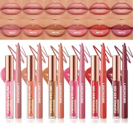 6 x Matte Lip Liner with 6 Nourishing Lip Oil Lip Gloss Set, Long-Lasting and Moisturising 2-in-1 Makeup Set, Shiny, Lightweight, Tinted Lip Balm Makeup Gift Set