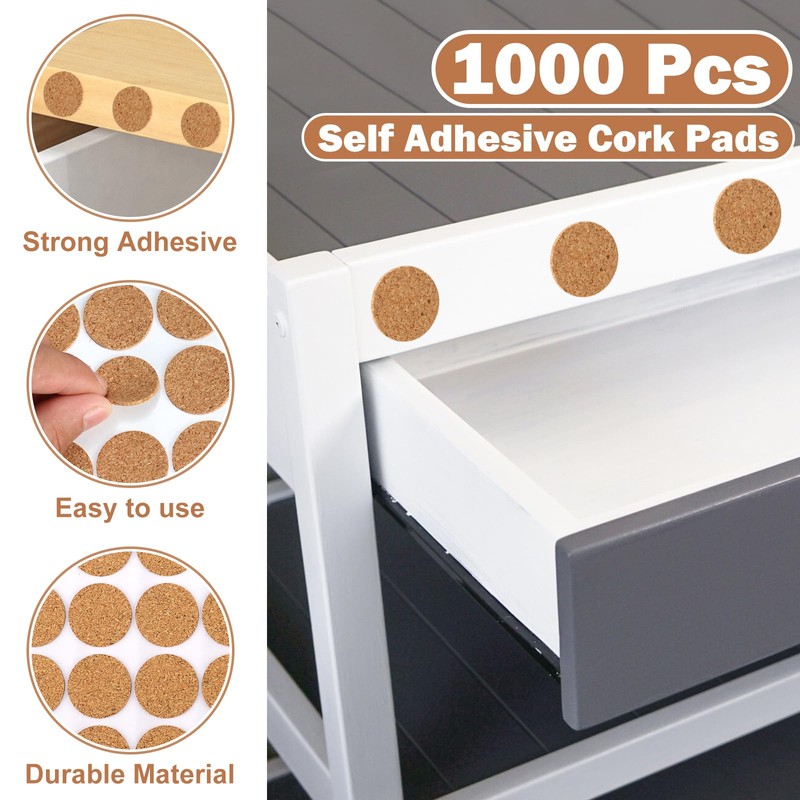 1000 Pcs 1 Inch Wood Self Adhesive Cork Pads Cabinet