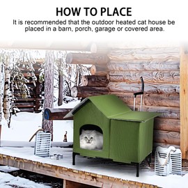 COZIPETAO Heated Cat House for Outside Cats and Kitty, 19 X 22 X 17 Inches Outdoor Heated Cat House with Pad in The Winter (Heated-Green)