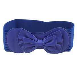 Allegra K Women Bowtie Ornament Press Stud Button Elastic Waist Cinch Belt one size Royal Blue