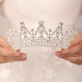 JWICOS Silver Tiara and Crown for Women Crystal Bridal Wedding Crown with Loop for Women and Girls Rhinestone Headband Hair Accessories for Birthday Wedding Pageant Prom Mother's Day Gift