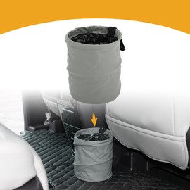 Partuto 1 Pcs Car Trash Can Auto Trash Bin Hanging Folding Faux Leather Gray 5.9" Width 7.1" Height