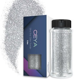 Ceya 3.5oz/ 100g Ultra Fine Glitter Powder Silver Glitter 1/128” 0.008” 0.2mm for Slime Epoxy Resin Craft Tumbler Jewelry Nail Art Festival Makeup Scrapbook Painting Wedding Cards