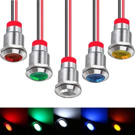 RUNCCI-YUN Pack of 5 110V-220V 12 mm 1/2 Inch LED Metal Indicator Light Waterproof Signal Lamp LED Panel Installation Indicator Light (Green × 1 Yellow × 1 Red × 1 Blue × 1 White × 1)