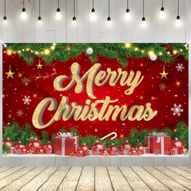 YQUQWN Large Merry Christmas Banner 72x44 Inch Christmas Backdrop for Christmas Party Decorations, Family Gatherings, Photo Shoots and Holiday Decor for Kids Party-Christmas Wall Banner