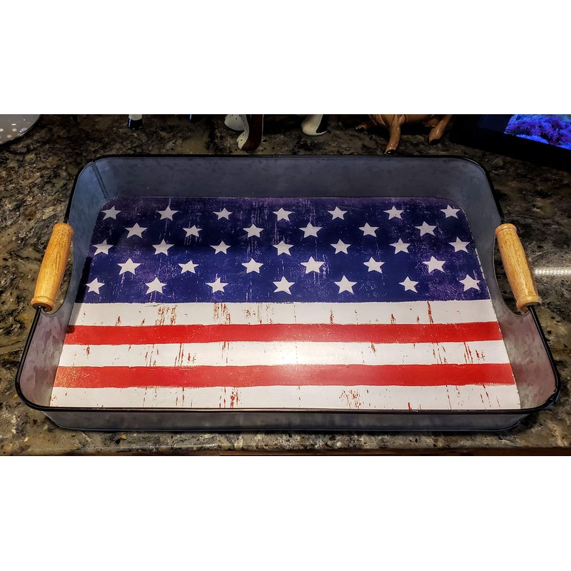 Stars and Stripes Galvanized Serving Tray 16 x 10 x