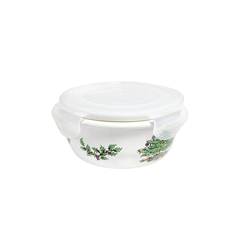 Spode Christmas Tree 5.75'' Round Storage Jar w/ Lock Lid