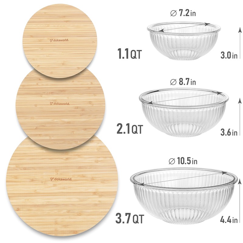 dokaworld Stackable Space-Saving Nesting Set of 3 Glass Bowls with