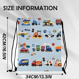 BHAHB Drawstring Backpack for String Bag Waterproof Cute Sports Beach Swimming Travel (13"×17")-Blue Car