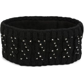 styleBREAKER Damen Stirnband mit Zopfmuster und Strass, weiches Fleece Innenfutter, Haarband, Headband 04026001, Farbe:Schwarz