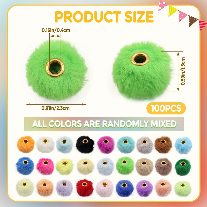 100 PCS Fuzzy Beads with Large Holes, Small Fluffy Beads