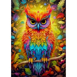 1000 Pieces Jigsaw Puzzle for Adults – Matte Finish, Soft Touch, Sturdy and Unique Pieces, Tight Fit, Vivid Colors, Missing Pieces Service – Rainbow Forest Owl in Autumn Leaves Tree – by ENJOY Puzzle