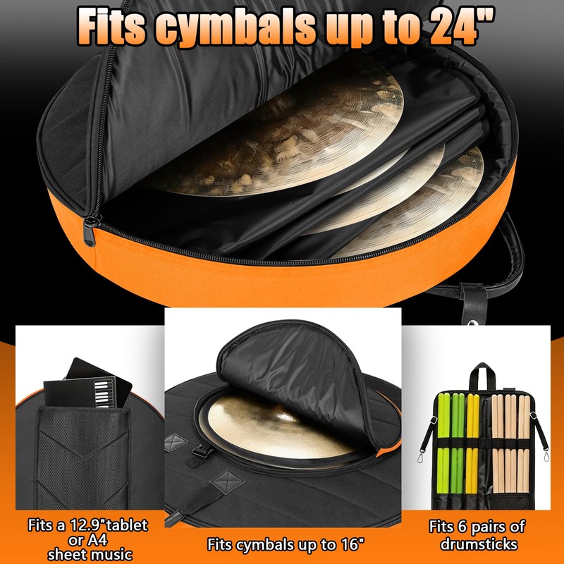 LETSROCK Cymbal Bag with Drumstick Bag,Cymbal Backpack Holds 6 Drum
