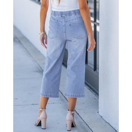 GRAPENT Capri Pants for Women Women's Capri Pants High Waist Jeans for Women Wide Leg Pull on Jeans High Rise Jean Capris for Ladies Capris Baggy Color Powder Blue Small Size 4 to 6