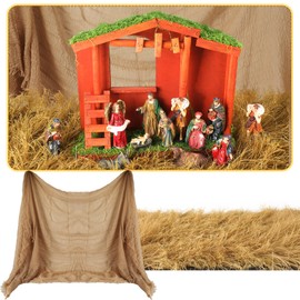 Mindsoft Christmas Nativity Scene Decorations 20 x 40 Inch Faux Thatch Straw Roll and 35.4 x 72.8 Inch Holy Night Nativity Background Farmhouse Backdrop Banner Roof Thatch for Christmas Rustic Decor