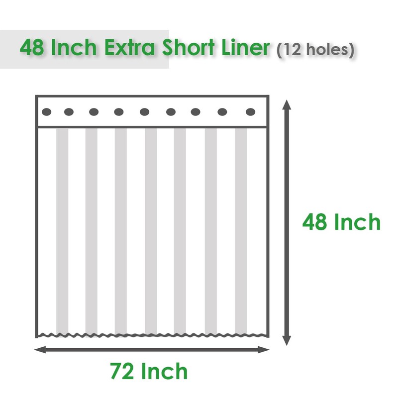 WellColor Short Shower Curtain Liner 48 Inch Long for Walk