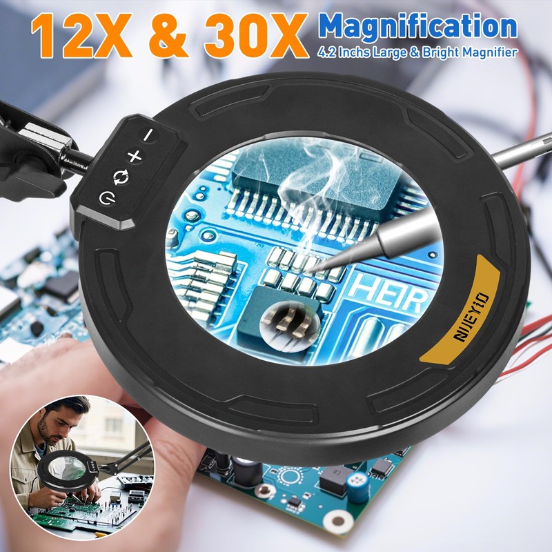 Ultra Long 3-Section Swing Arm 12X 30X Magnifying Glass with
