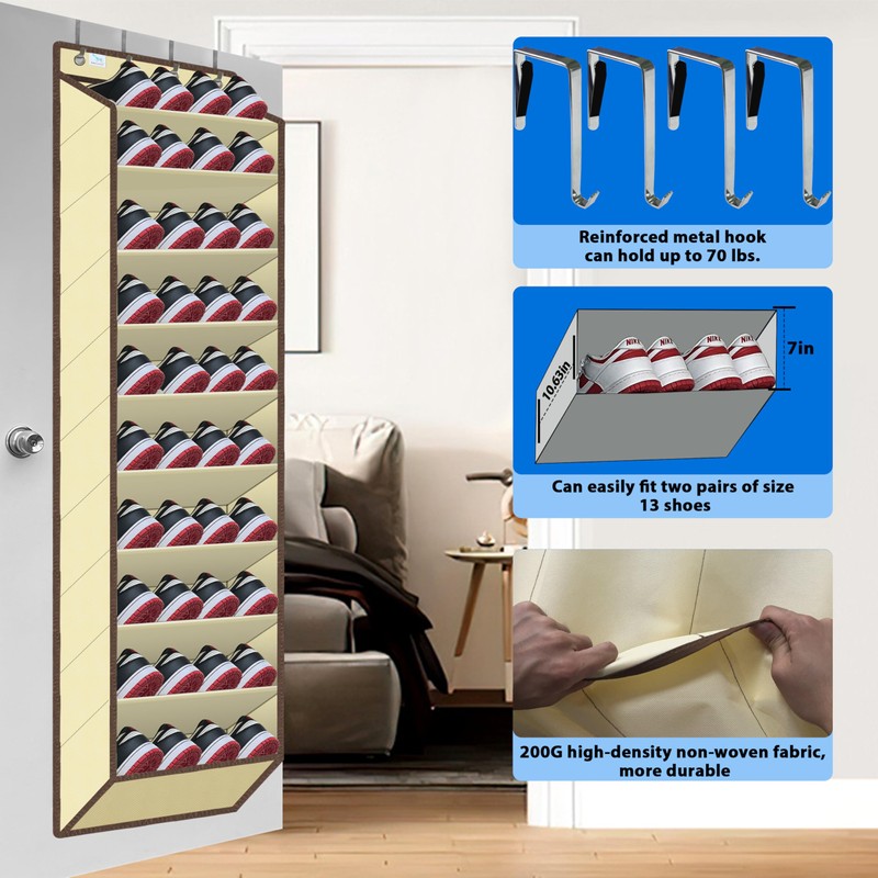 Over The Door Shoe Organizer, 70 Pounds Large Capacity, 20-30-Pair