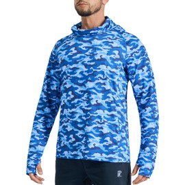 Men's Sun Protection Fishing Shirts UPF 50+ Lightweight Hoodie Long Sleeve UV SPF Hooded Shirts with Mask Rash Guard Blue Camouflage M
