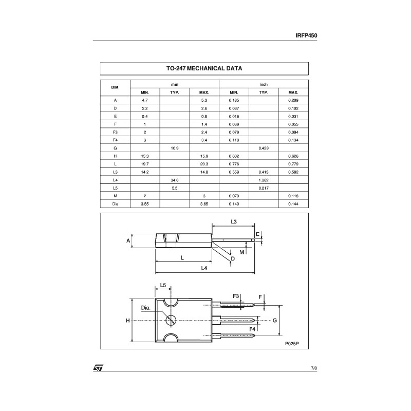 Intersil Power MOSFET - INTERSIL IRFP450 - 500V 14A -