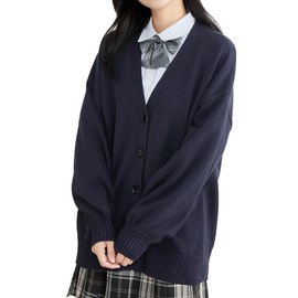 jinghuiyue School Cardigan, Women's, Uniform, High School Students, Knit Sweater, Top, Dowel Sleeve, Plain, Loose Fit, For Students, School Uniform, Spring, Autumn and Winter, navy