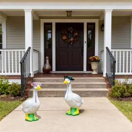 abouder 3 PCS Porch Goose Wigs with Roller Lawn Goose Outfits Old Lady Costume Wig Porch Geese for Outdoor Garden Patio Yard Decoration