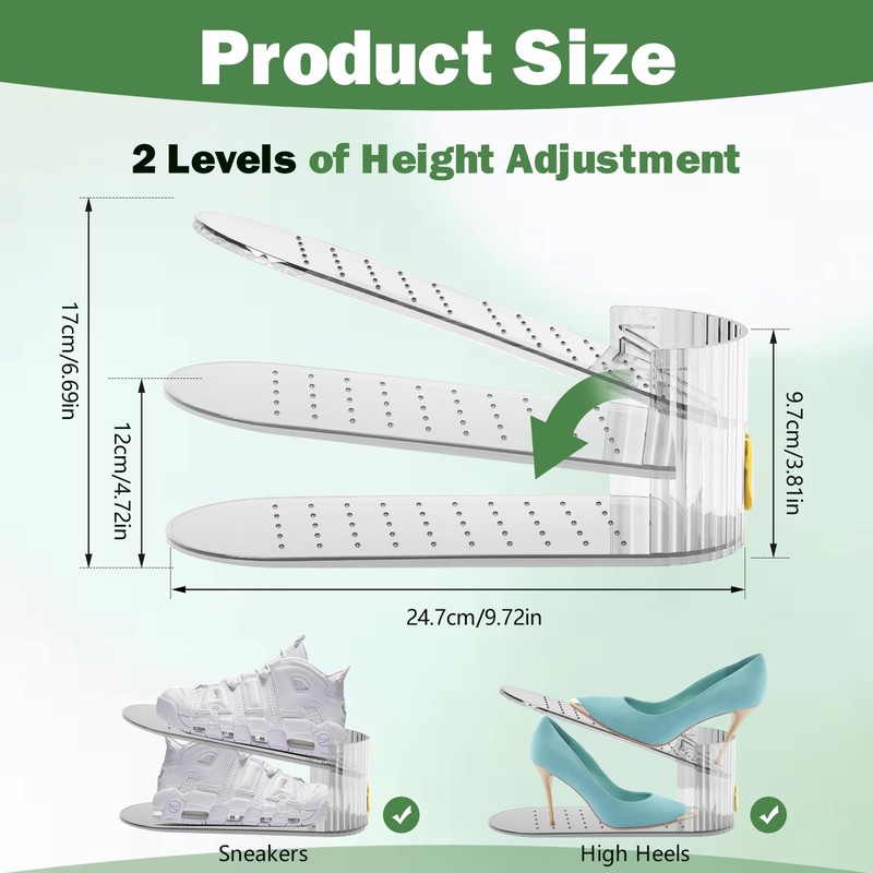 PureSprout Shoe Slot Organizer,Adjustable Shoe Stacker for a Pair of