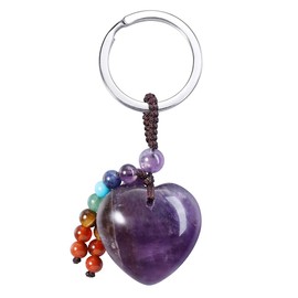 CrystalTears Amethyst Crystal Keyring Keychain Natural Chakra Healing Quartz Crystal Gemstone Heart Pendant Car Key ring Bag Charms Crystal Valentines Gifts for Her Women Girlfriend Wife Bag Decor