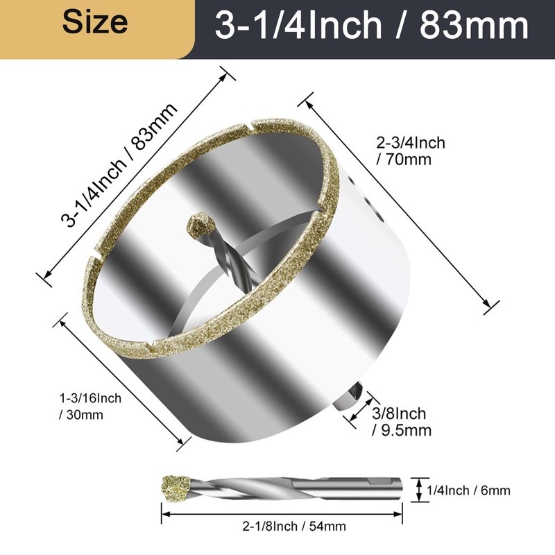 ASNOMY 3-1/4 Inch Diamond Hole Saw with Pilot Drill Bit,