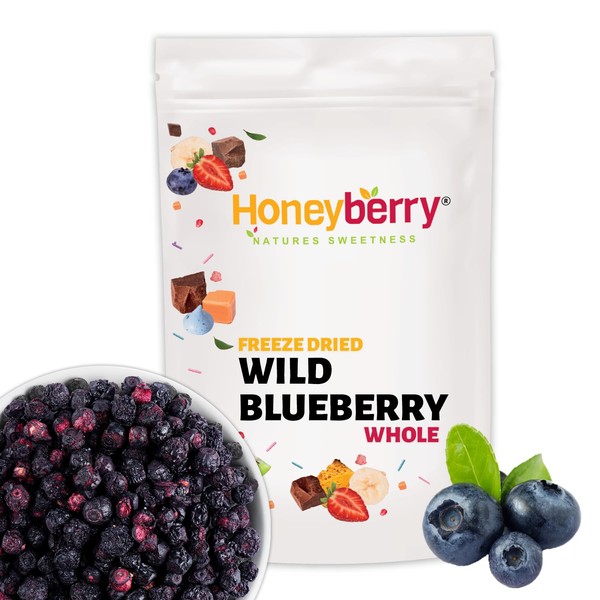 Freeze Dried Whole Wild Blueberry 50g - 100% Natural Bilberry Grown Wild and Harvest From Lowbush - Superfood Non-GMO Freeze Dried Berry Fruit Perfect for Baking, Smoothie, Porridge Oats or Snacking